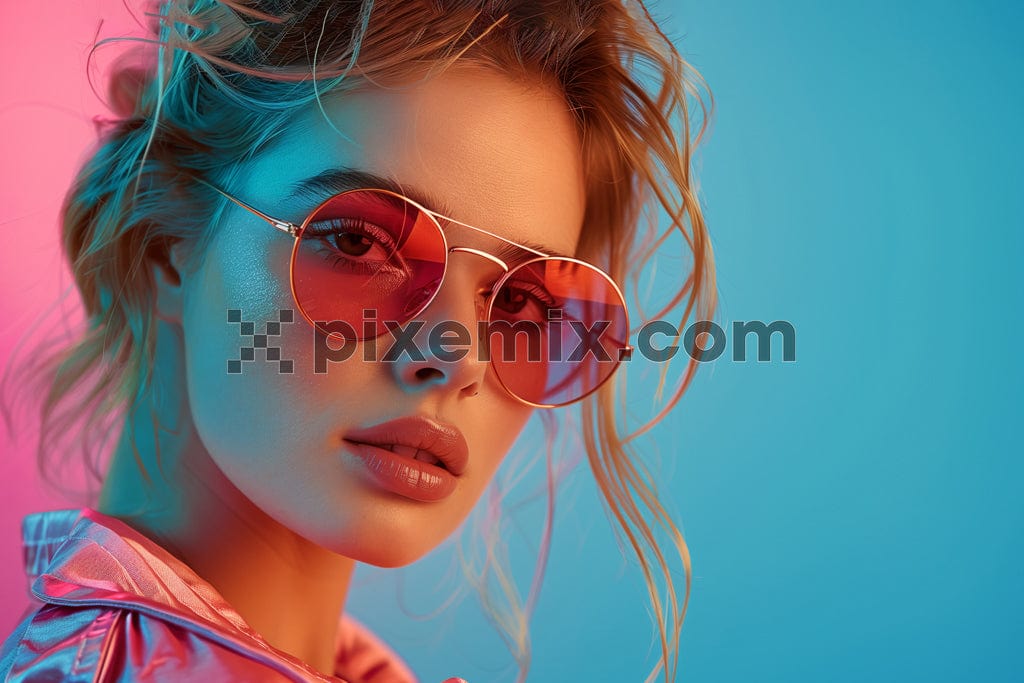 Closeup of high fashion model portrait of young elegant woman in sunglasses image.