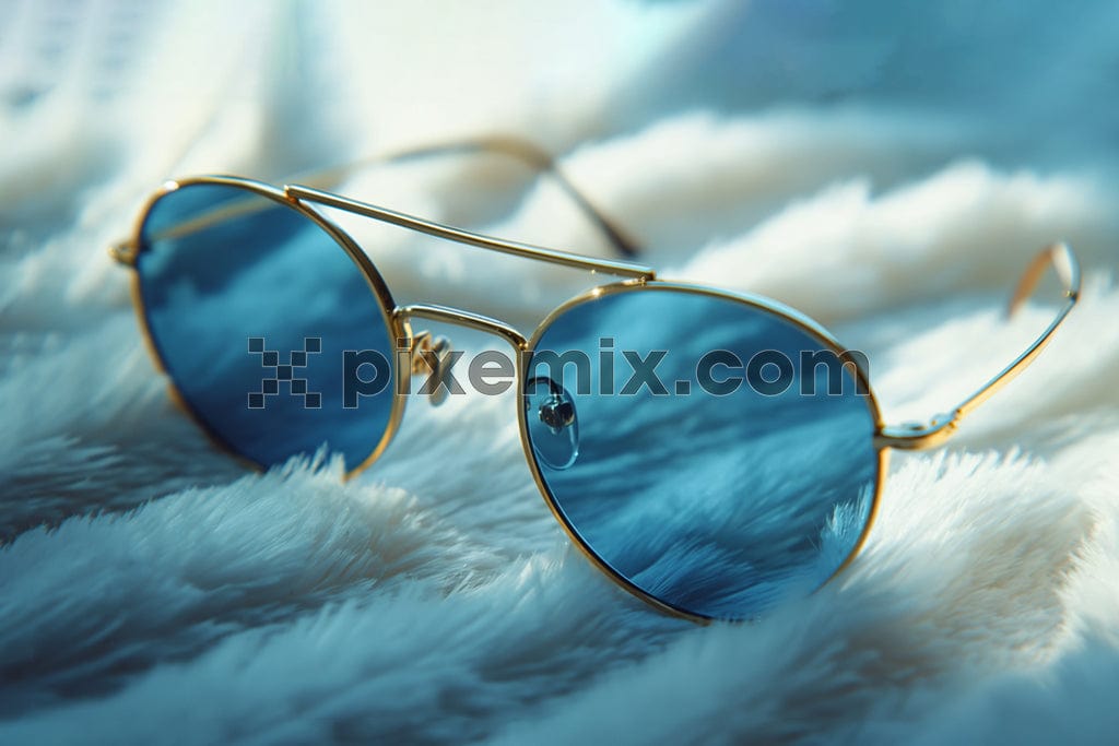 Classic  aviator sunglasses with gold frame on fuzzy background image.