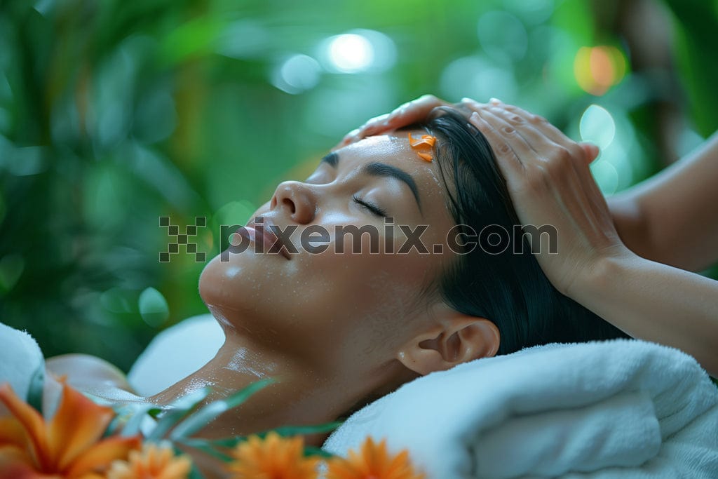 Young woman enjoying massage in  luxurious beauty salon image.