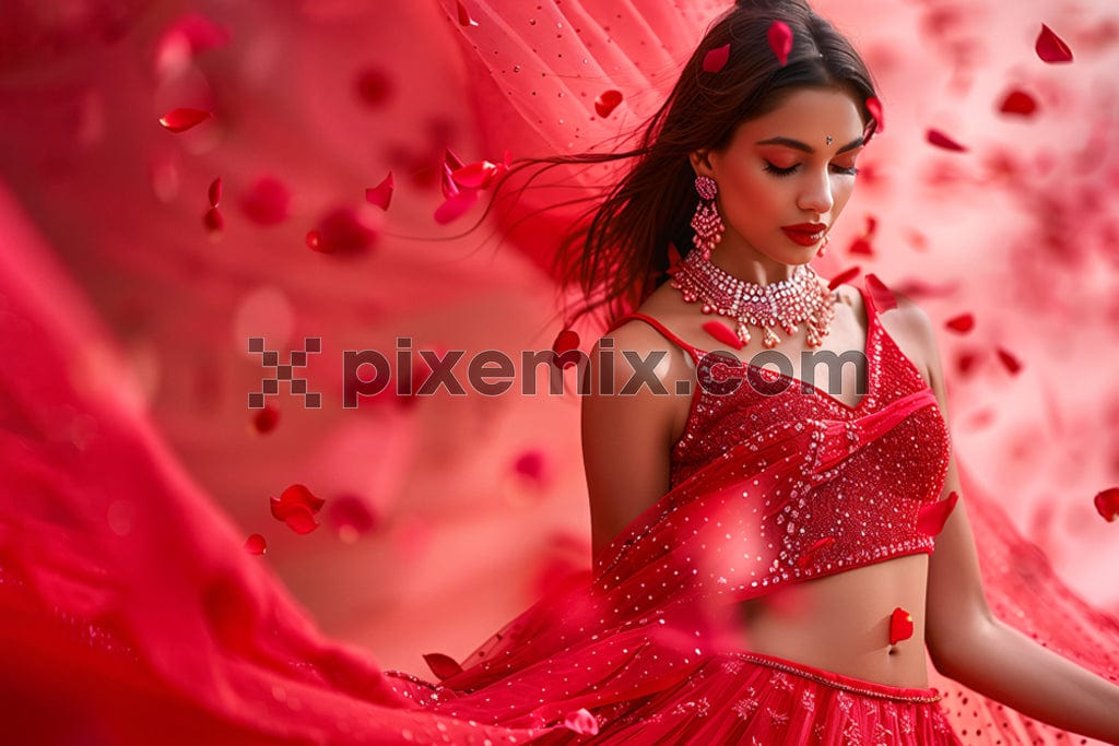 Portrait of a beautiful female model in traditional weeding dress image.  