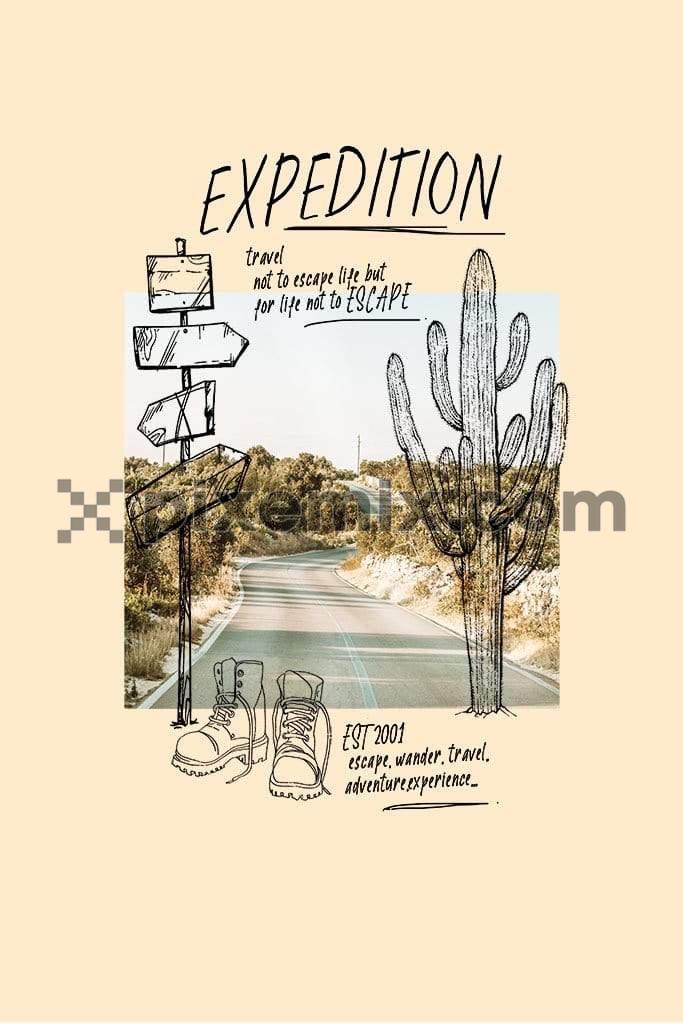 Outdoor adventure photo doodled product graphic