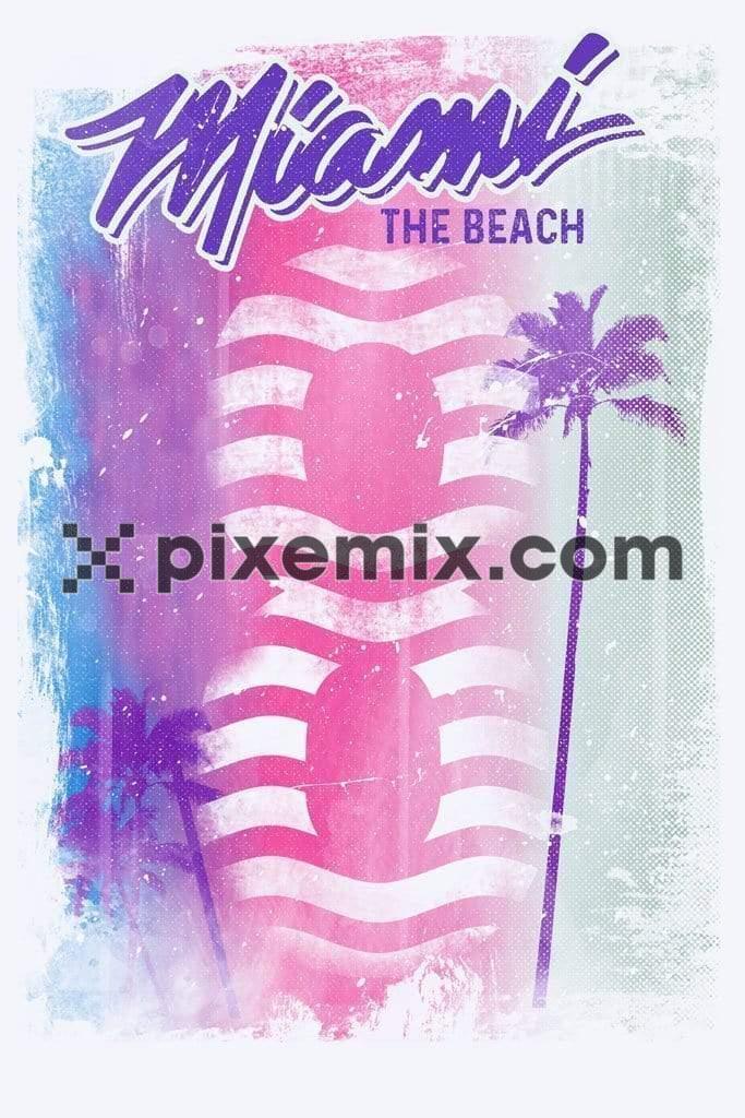 Miami beach number play product graphic with distress effect