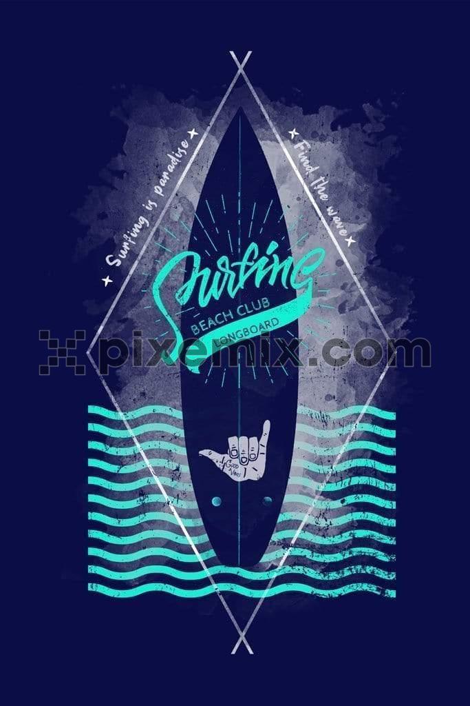 Surfing beach club product graphic with water color effect