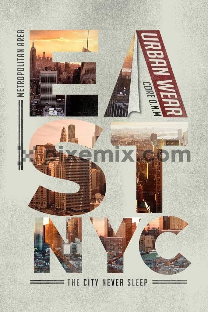 New york city double exposure typography product graphic