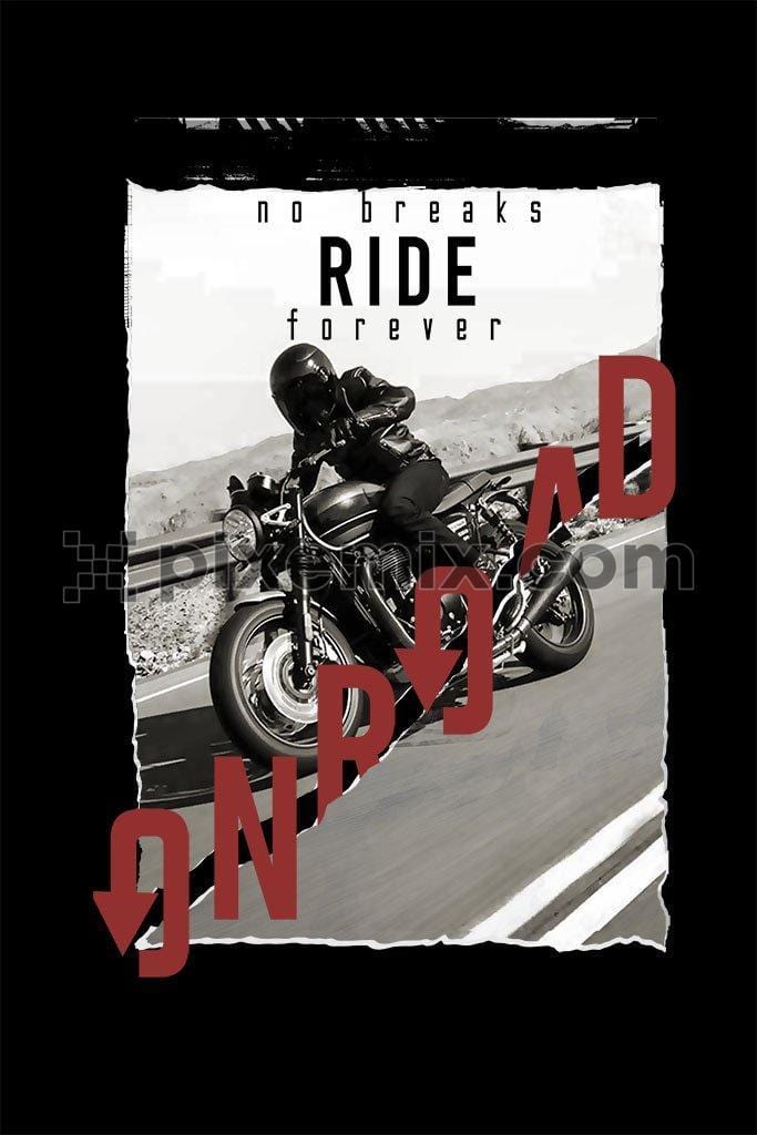 Modern motorcycling product graphic with typography