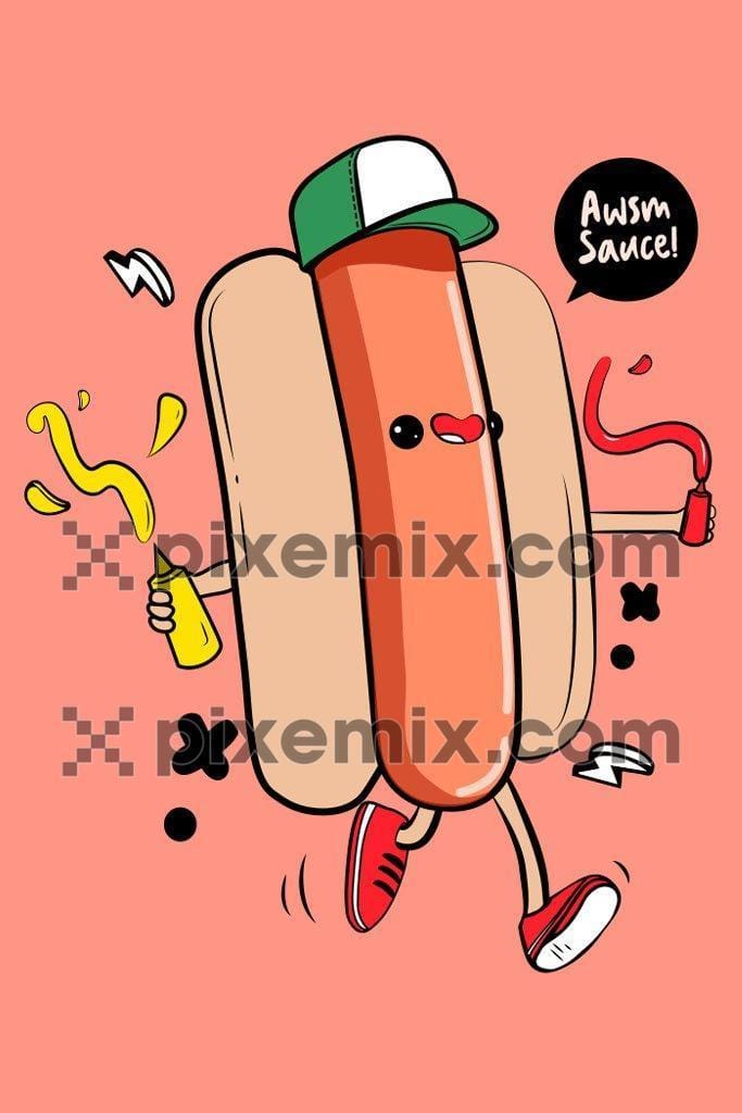 Fun cartoon hot dog  vector product graphic