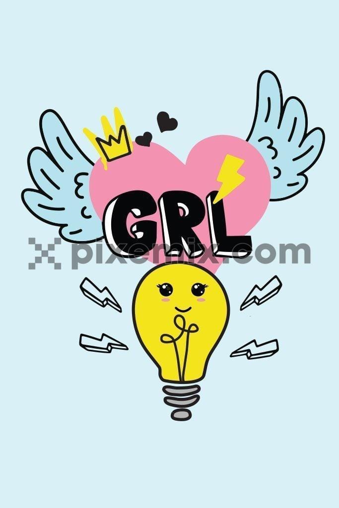 Cartoon girl power vector product graphic