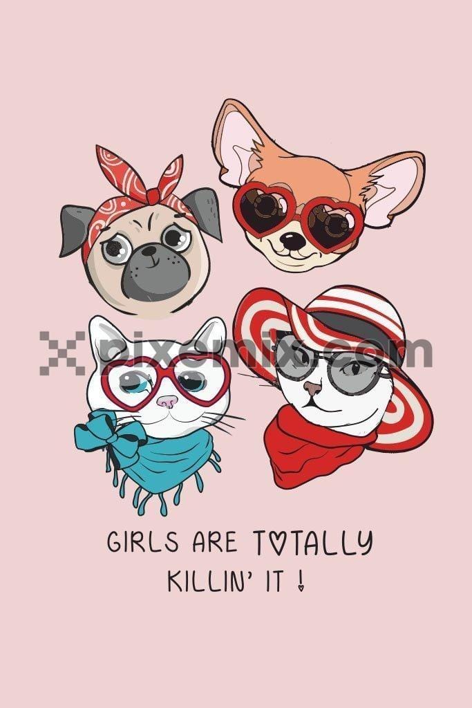 Fashion pets girl power vector product graphic