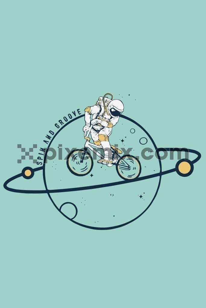 Astronaut Cycling in space quirky vector product graphic