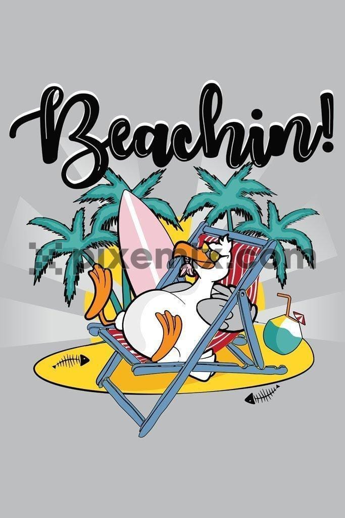 Cartoon seagull chilling out at beach vector product graphic
