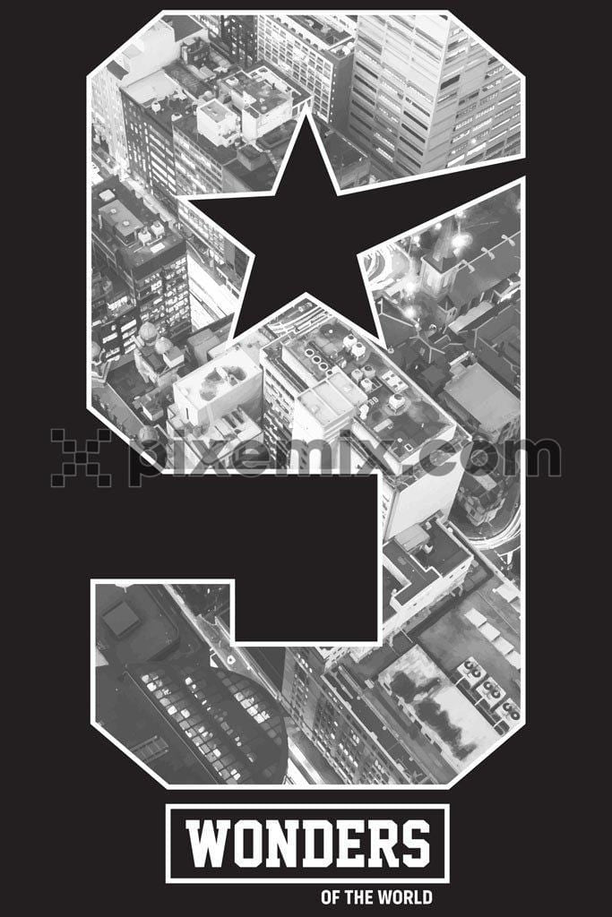 City double exposure number monochrome vector product graphic