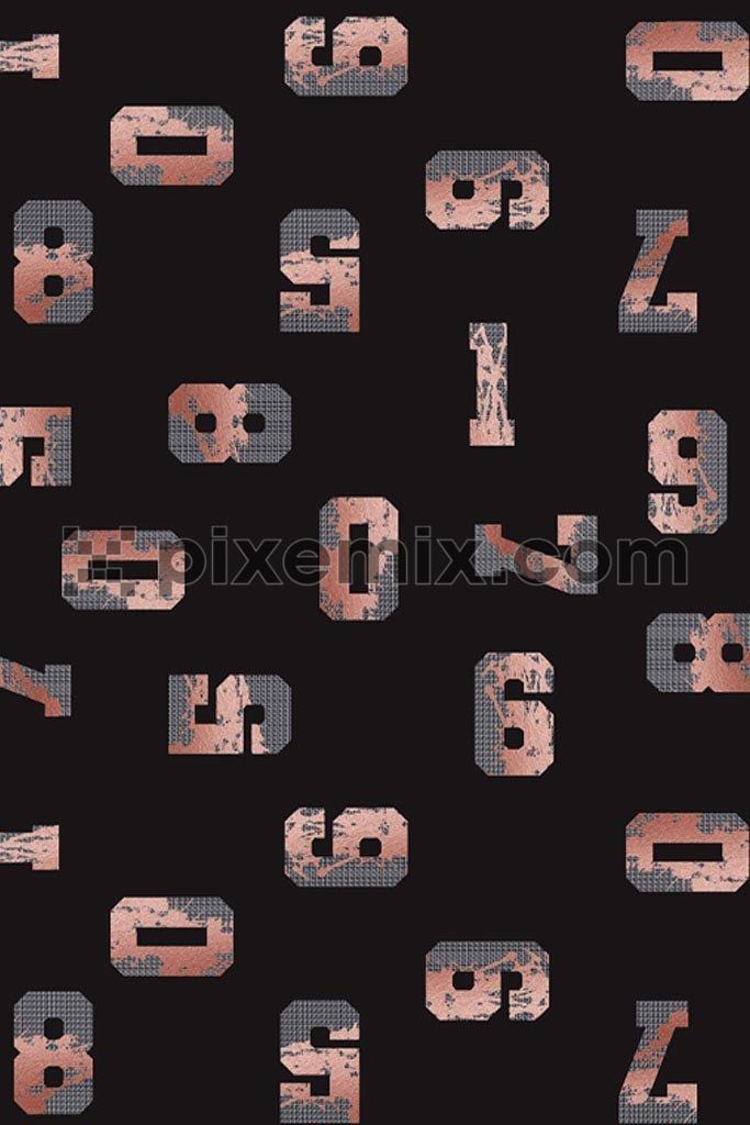 Double exposure number pattern vector product graphic with distress copper effect