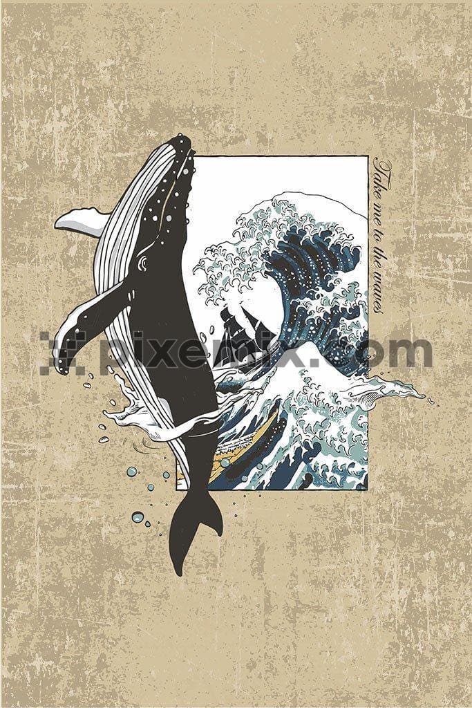 Nautical whale vector product graphic