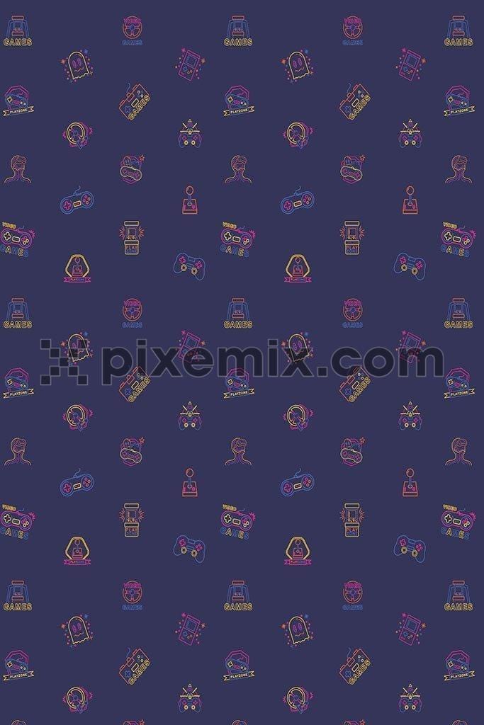 Retro gaming icon pattern vector product graphic