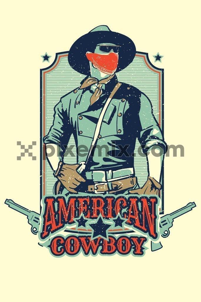 Retro cowboy vector product graphic with distress effect
