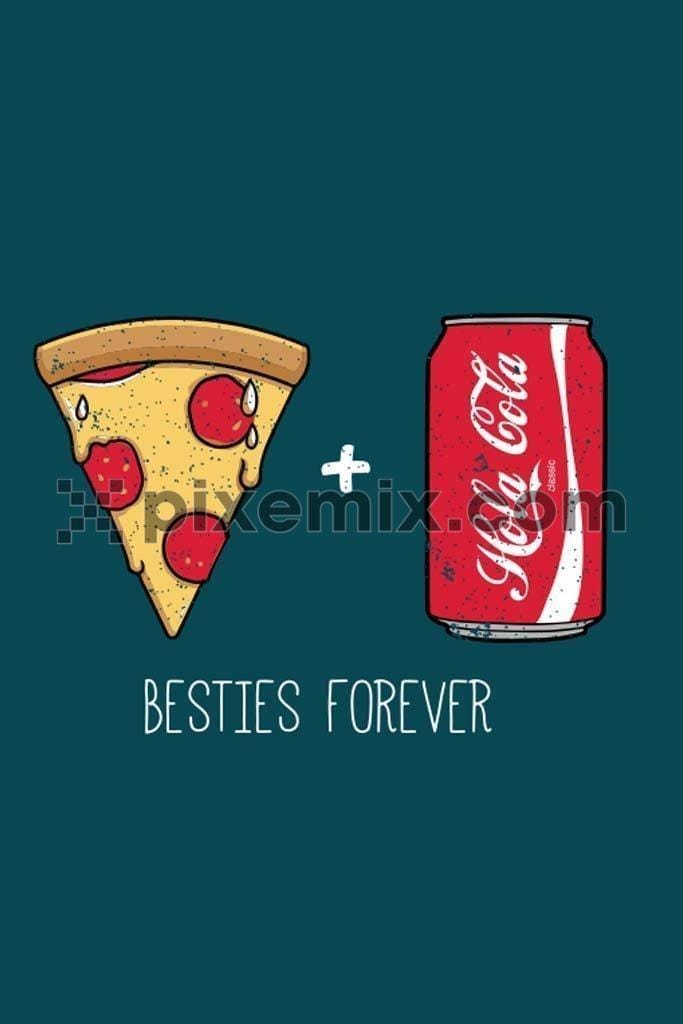 Pizza and cola besties quirky vector product graphic
