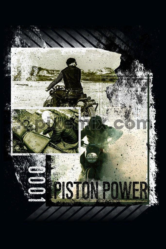 Motorbike grungy  product graphic with newspaper background effect