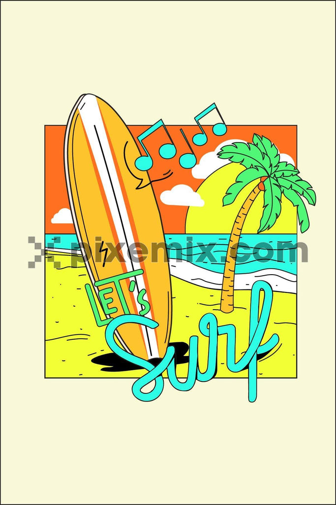 Let's surf summer vibe vector product graphic
