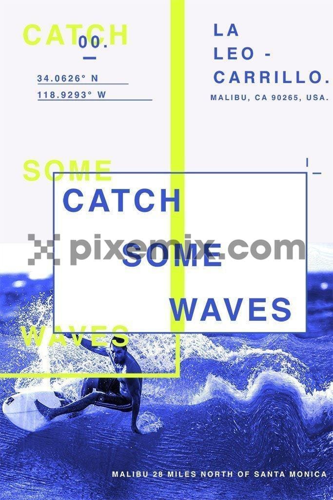 Catch some waves surfing product graphic with typography