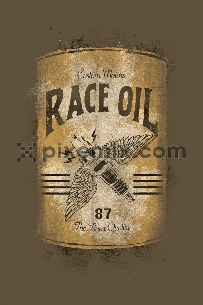 Spark plug with race oil can product graphic