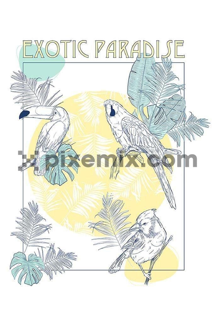 Exotic paradise tropical birds product graphic