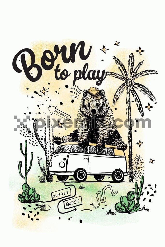 Dude doodled bear sitting on van product graphic