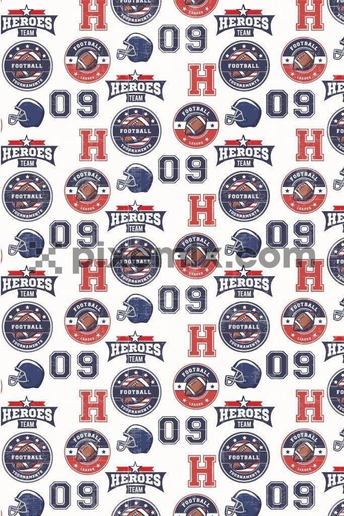Rugby inspired badges pattern product graphic with distress effect