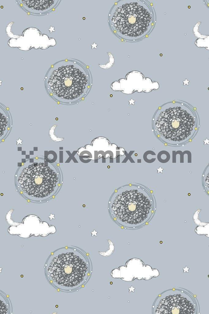 Cute sheep & sky vector poduct graphic seamless pattern
