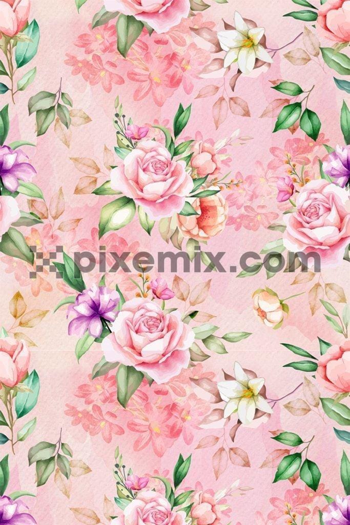 Bunch of rose & jasmine poduct graphic seamless repeat pattern