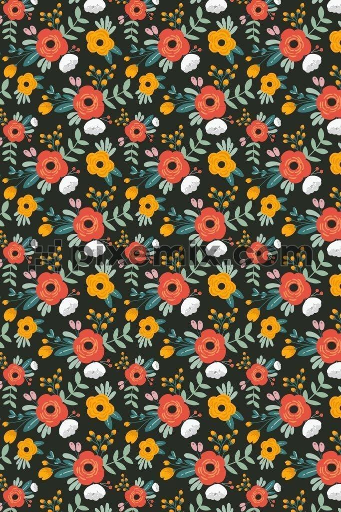 Cute bunch of florals vector product graphic with seamless repeat pattern