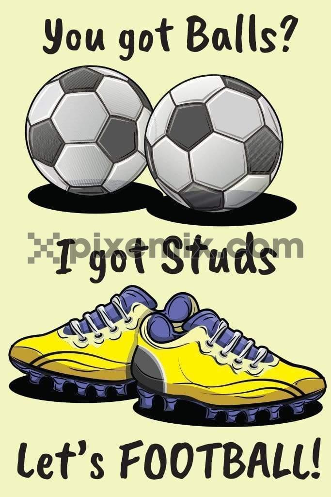 Football & stud s shoes vector product graphic with quirky typography