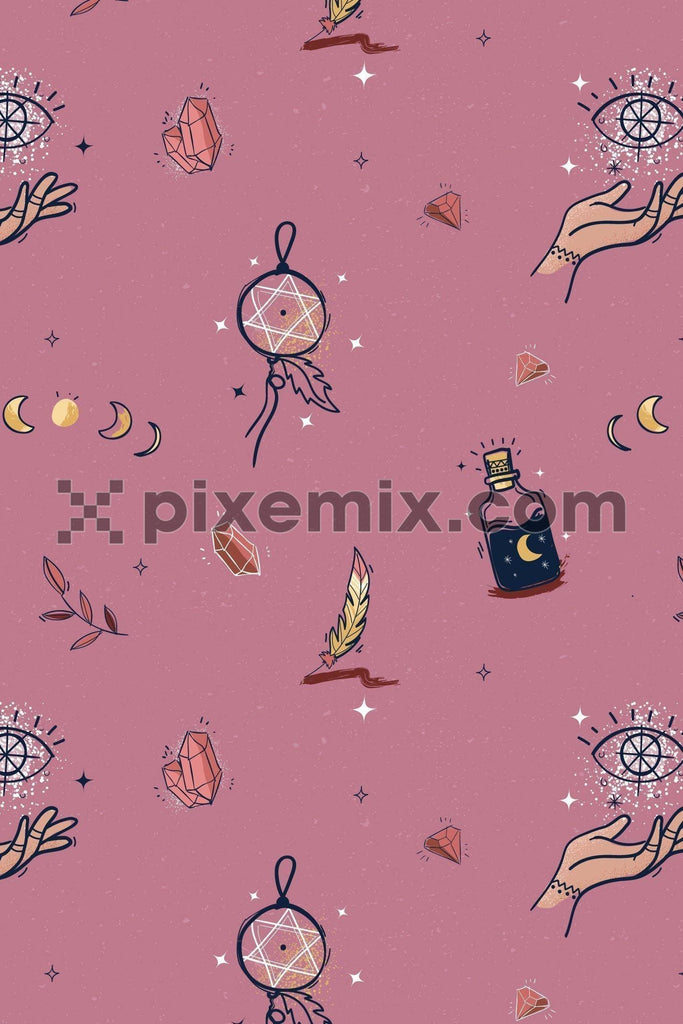 Boho inspired icons pattern product graphic with seamless repeat