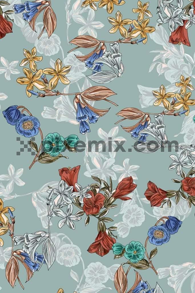 Trendy modern floral product graphic with seamless repeat pattern