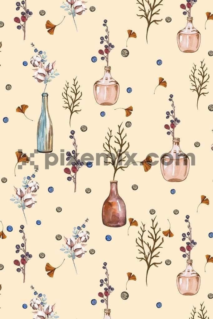 Water color glass vase product graphic with seamless repeat pattern