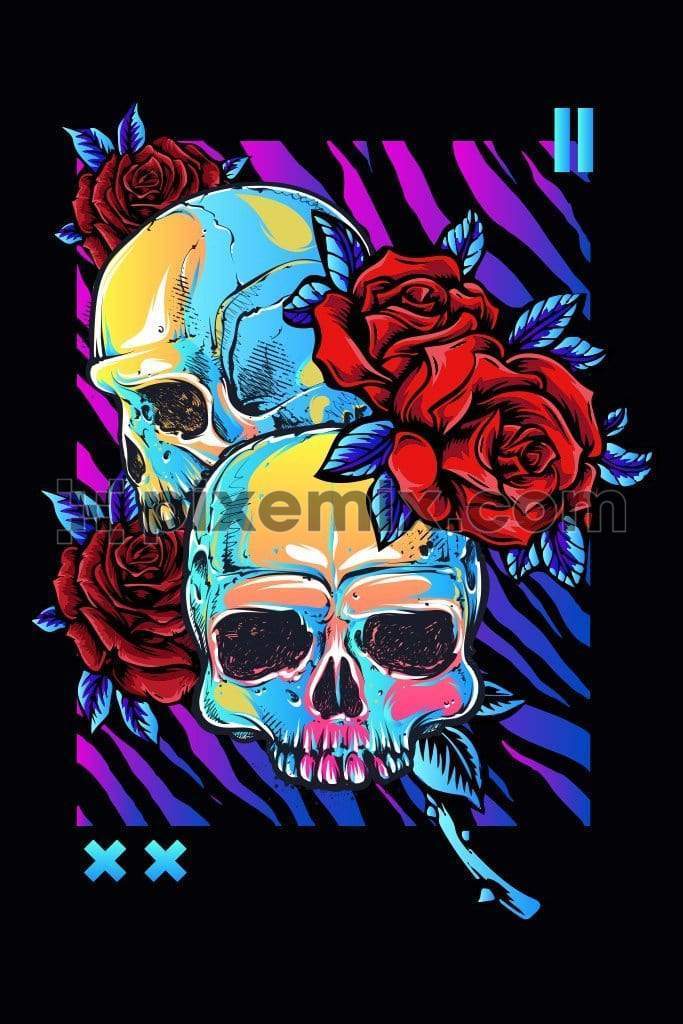 Roses & skull trendy product graphic with colorful background