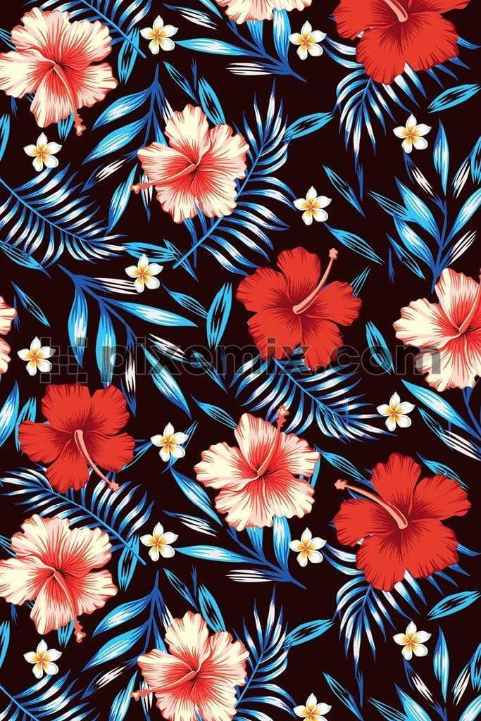 Tropical hibiscus paradise product graphic with seamless repeat pattern