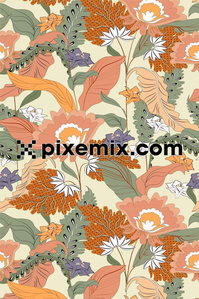 Earthy color florals product graphic with seamless repeat pattern