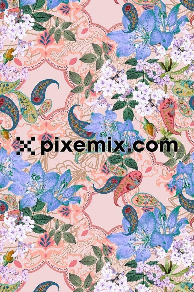 Mix of paisley and floral product graphic with seamless repeat pattern