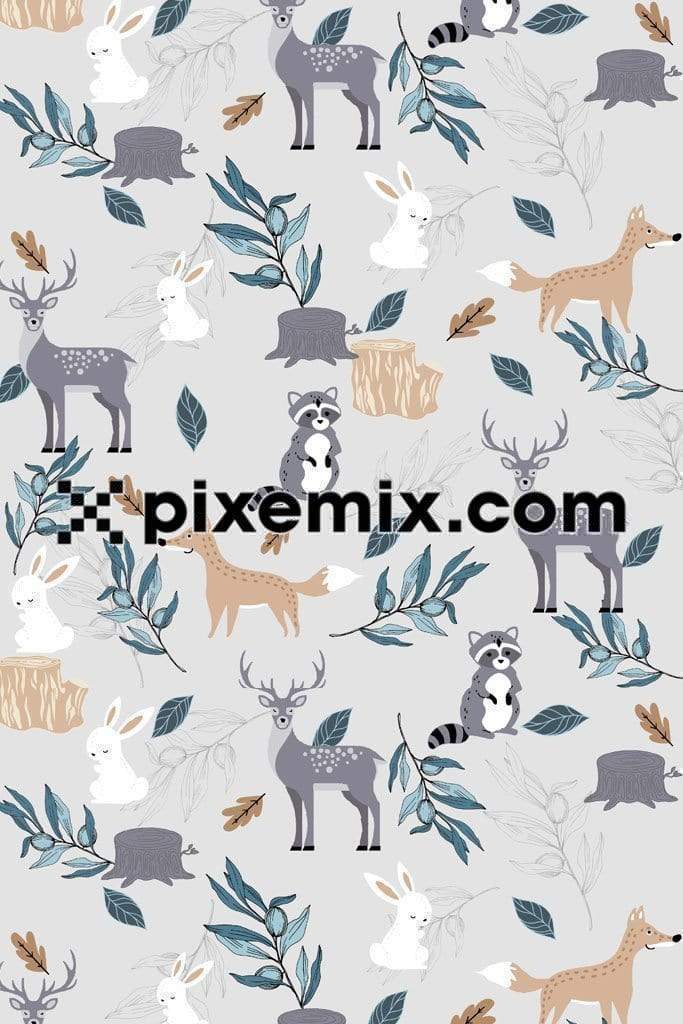 Cute animals in jungle product graphic with seamless repeat pattern