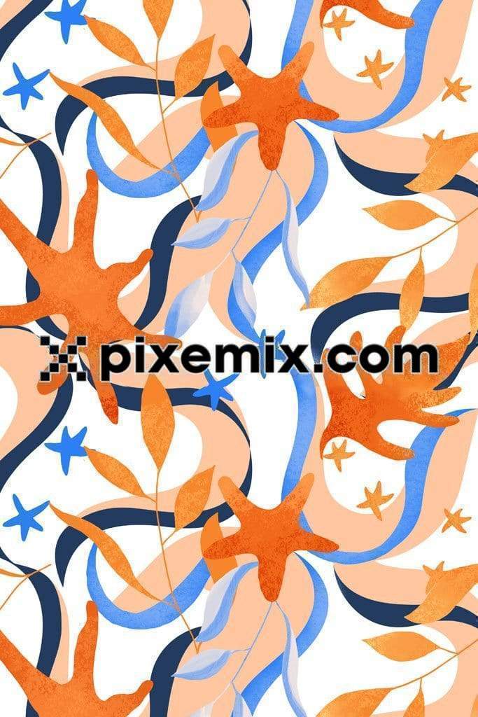 Sealife watercolor inspired abstract product graphic with seamless repeat pattern
