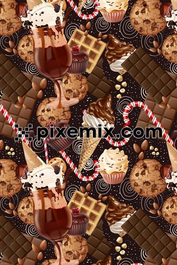 Dessert inspired digital art product graphic with seamless repeat pattern