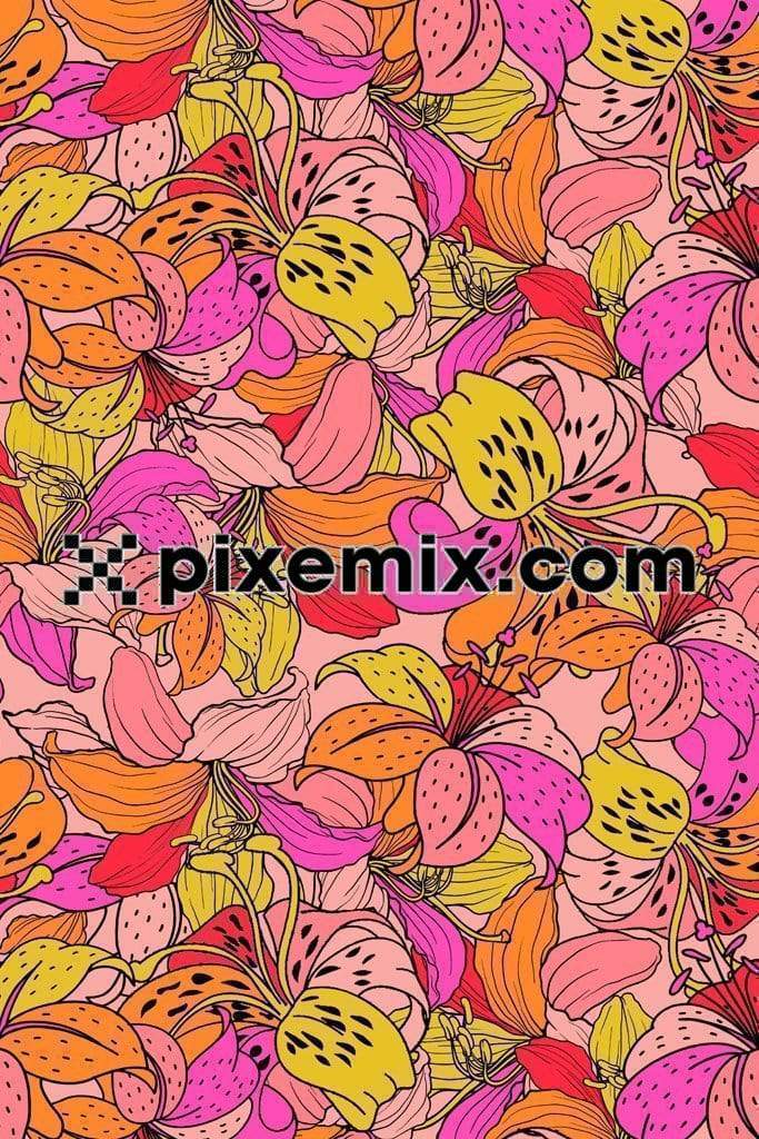 Popart inspired colorfull tiger lily product graphic with seamless repeat pattern