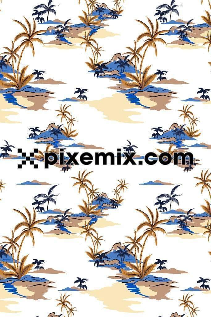 Vector palm tree landscape product graphic with seamless repeat pattern