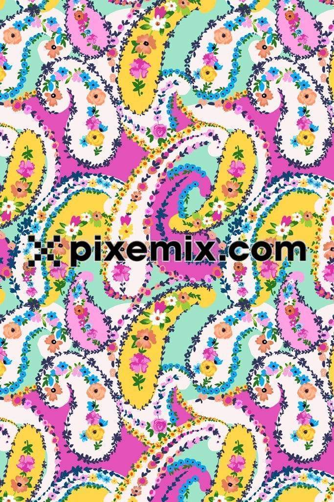 colorful blog florals paisley art product graphic with seamless repeat pattern