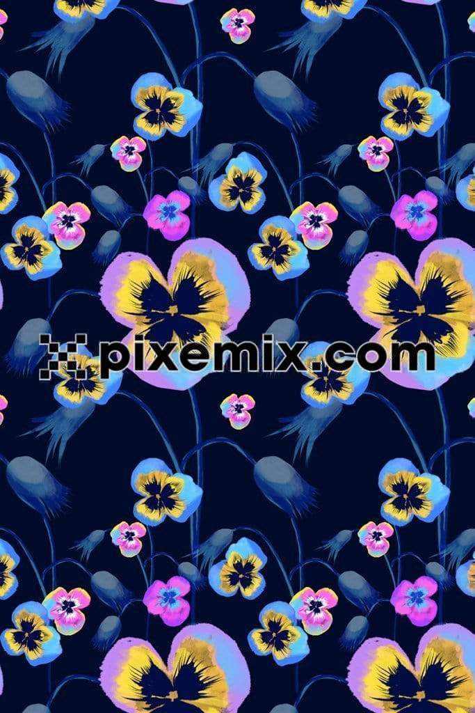Multicolor watercolor cute poppy product graphic with seamless repeat pattern