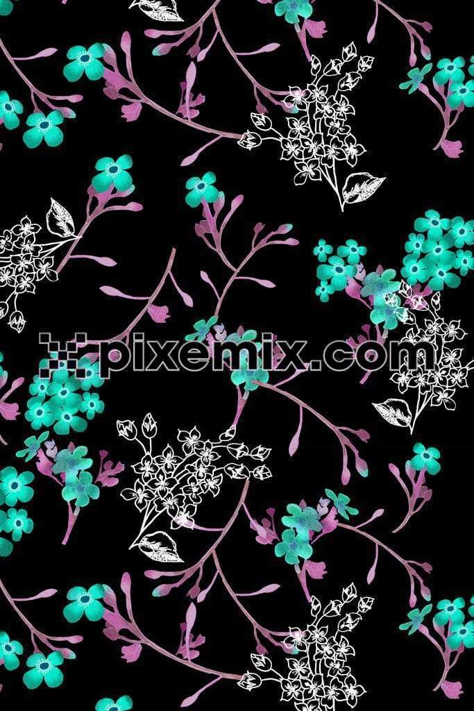 Glowy florals product graphics with seamless repeat pattern