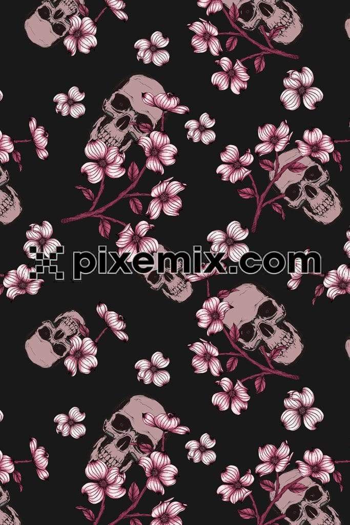 Florals and skull head product graphics with seamless repeat pattern