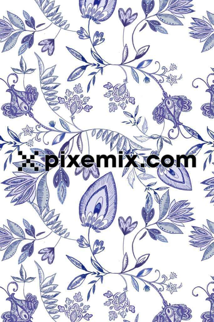 Paisley art inspired leaf product graphics with seamless repeat pattern