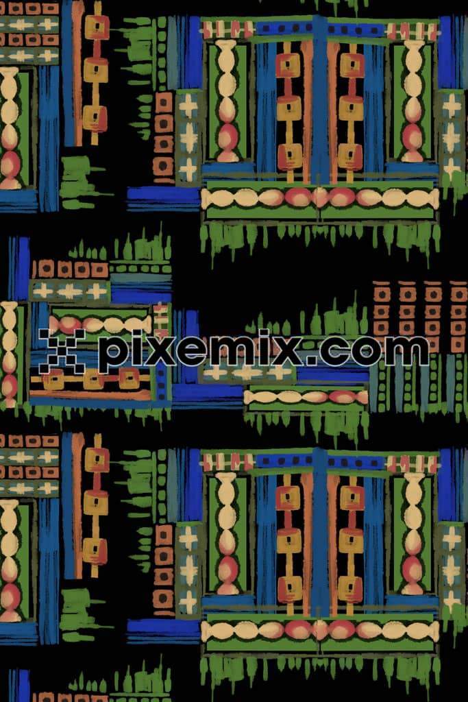 Tribal ikkat art product graphics with seamless repeat pattern