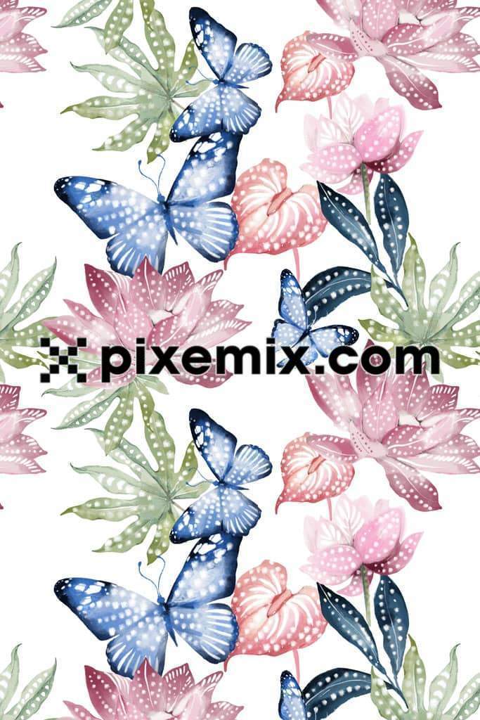 Floras leaf and butterfly product graphics with seamless repeat pattern